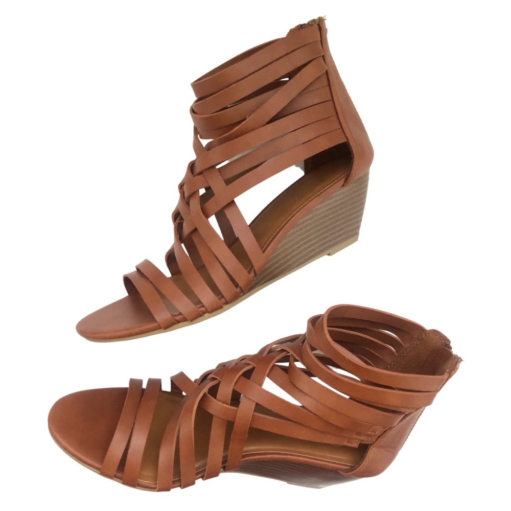 New Candies Gladiator Style Brown Wedge Sandals